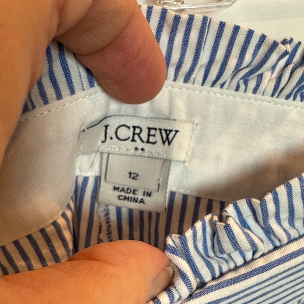 J Crew Size 12 Blue White Stripe Beachy Nautical Preppy Seersucker Ruffle Shorts - Picture 8 of 10